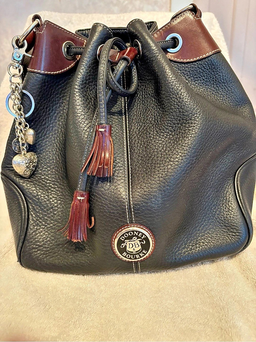 Dooney & Bourke Pebble Grain Drawstring Bucket Bag Black & Brown